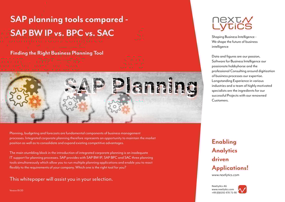 Planning tools in comparison SAP BW IP, BPC and SAC